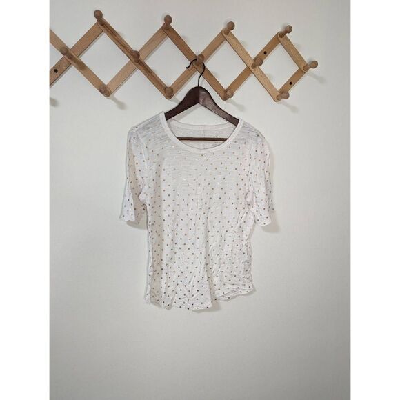 Banana Republic Malibu Tee White Rose Gold Polka Dot Top - Size M - Picture 1 of 4